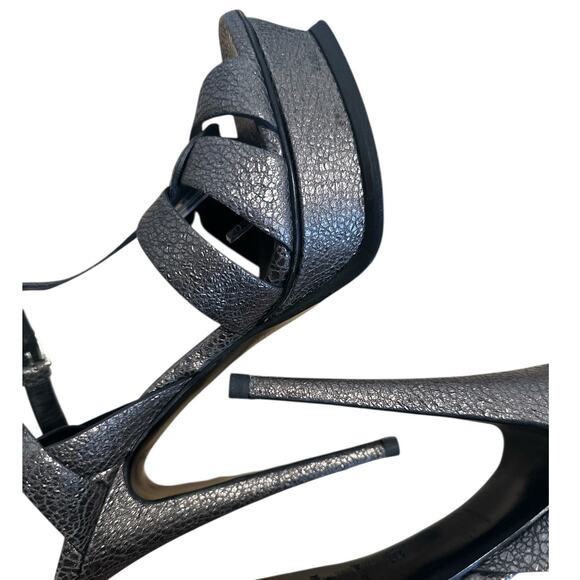 Saint Laurent Tribute Pewter Silver Embossed Leather Platform High Heels  38 - Picture 6 of 12